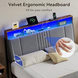 BedsPick Full Size Bed Frame with Ergonomic Headboard, Upholstered Metal Platform Bed Full with 2-Tier Storage, Charging Station, Smart LED Lights, Easy Assembly, No Box Spring Needed, Gray BedsPick