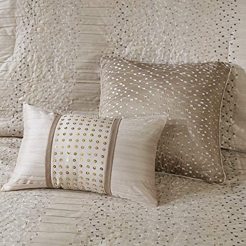 Madison Park Camelia Cozy Comforter Set-Trendy Design All Season Down Alternative Luxury Bedding with Matching Shams, Decorative Pillows, California King (104 in x 92 in), Natural 8 Piece Madison Park