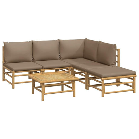 vidaXL 6 Piece Patio Lounge Set with Taupe Cushions Bamboo vidaXL