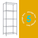 Home Basics Wire Shelving Storage Unit (5 Tier, Grey) Home Basics