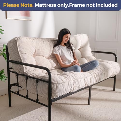 MAXYOYO 8" Futon Mattress Full Size, Ultra Thick Futons Sofa Couch Bed Tufted Sleeper Sofa Bed, Floor Mattress for Adults, Shredded Foam Filling (Frame Not Included), Beige MAXYOYO