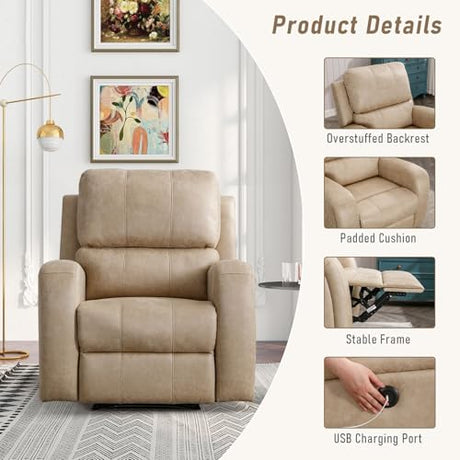 HAOMARKETS Electric Recliner Chair, Soft PU Leather Power Recliners with Padded Backrest, Single Overstuffed Heavy Duty Reclining Sofa for Living Room Bedroom, Beige HAOMARKETS