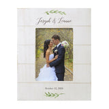 Personalization Universe Laurels Of Love Personalized Wedding Shiplap Picture Frame, 5x7 Vertical Photo Frame, White Washed Front, Perfect for Wedding Pictures, Bridal Shower Gift Personalization Universe