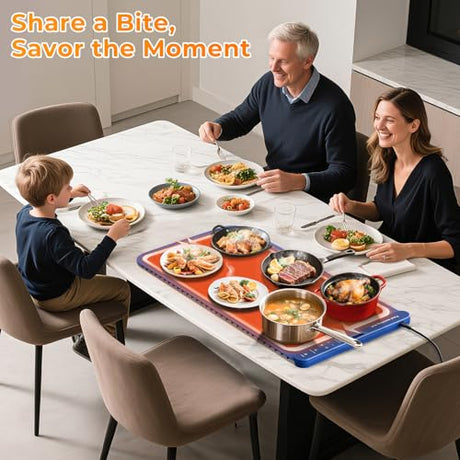 Warming Mat for Food Extra Large 32"x15", Electric Silicone Food Warmer Trays for Chafing Dishes & Buffet,Portable Countertop Food Warmers for Parties, 7-Level Temp 8-Hour Timer， Blue FJAU