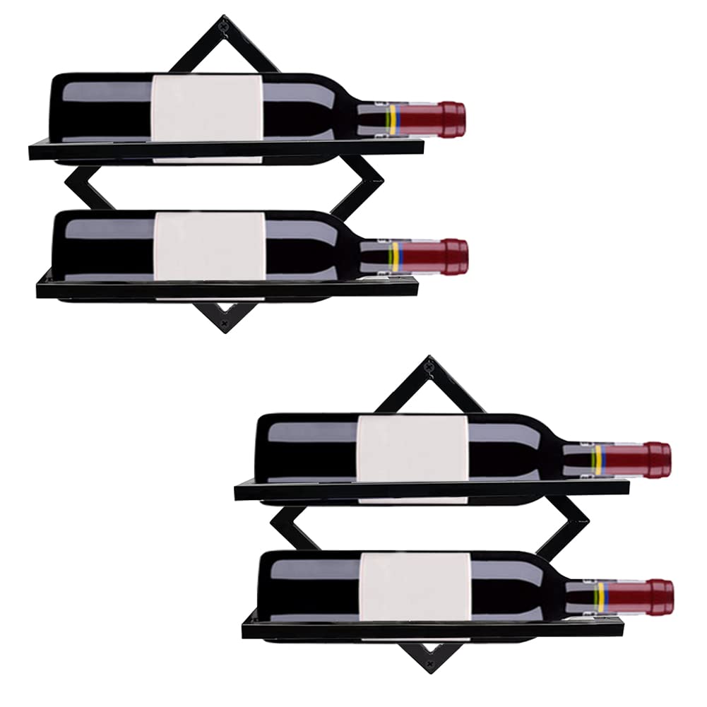 FOSTERSOURCE 2Pcs Metal Wall Mounted Wine Rack Hanging Wine Bottle Holder Wall Organizer Storage Shelf for Home Kitchen Bar Decor FOSTERSOURCE