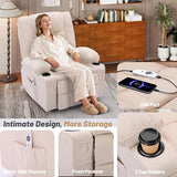 Rocker Recliner Chair with Massage and Heat, Nursery Rocking Chairs for Living Room, Recliner Chair for Adults, Ergonomic Comfy Relining Chair with Cup Holders, USB Charge Port, Side Pockets, Beige