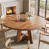 LITTLE TREE Round Dining Table for 4-6 People, 47 Inches Dining Room Table with Wooden Pedestal Base, Brown Dinner Tables, Circle Kitchen Tables for Dining Room, Kitchen, Living Room(Table Only) LITTLE TREE