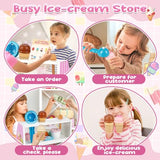 Dreamon Ice Cream Counter Playset for Kids, 38 PCS Wooden Ice Cream Set Shop for Toddlers 3-5, Toddler Pretend Play Toy, Christmas Birthday Gift for Boys and Girls Dreamon