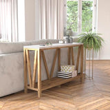 BizChair Farmhouse 2-Tier Console Table - Warm Oak Finish Engineered Wood Frame - Marble Finish Tabletop - for Entryway or Living Room BizChair