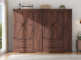 Farmhouse Wardrobe Armoire Closet with 3 Doors and 2 Drawers, 70.1" Wooden Clothing Storage Cabinet, Freestanding Large Capacity Storage Wardrobe Armoire with Hanging Rod for Bedroom, Brown St.Mandyu