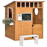 Outsunny Wooden Playhouse for Kids Outdoor with Working Door, Windows, Mailbox, Bench, Flowers Pot Holder, 48" x 42.5" x 53" Outsunny