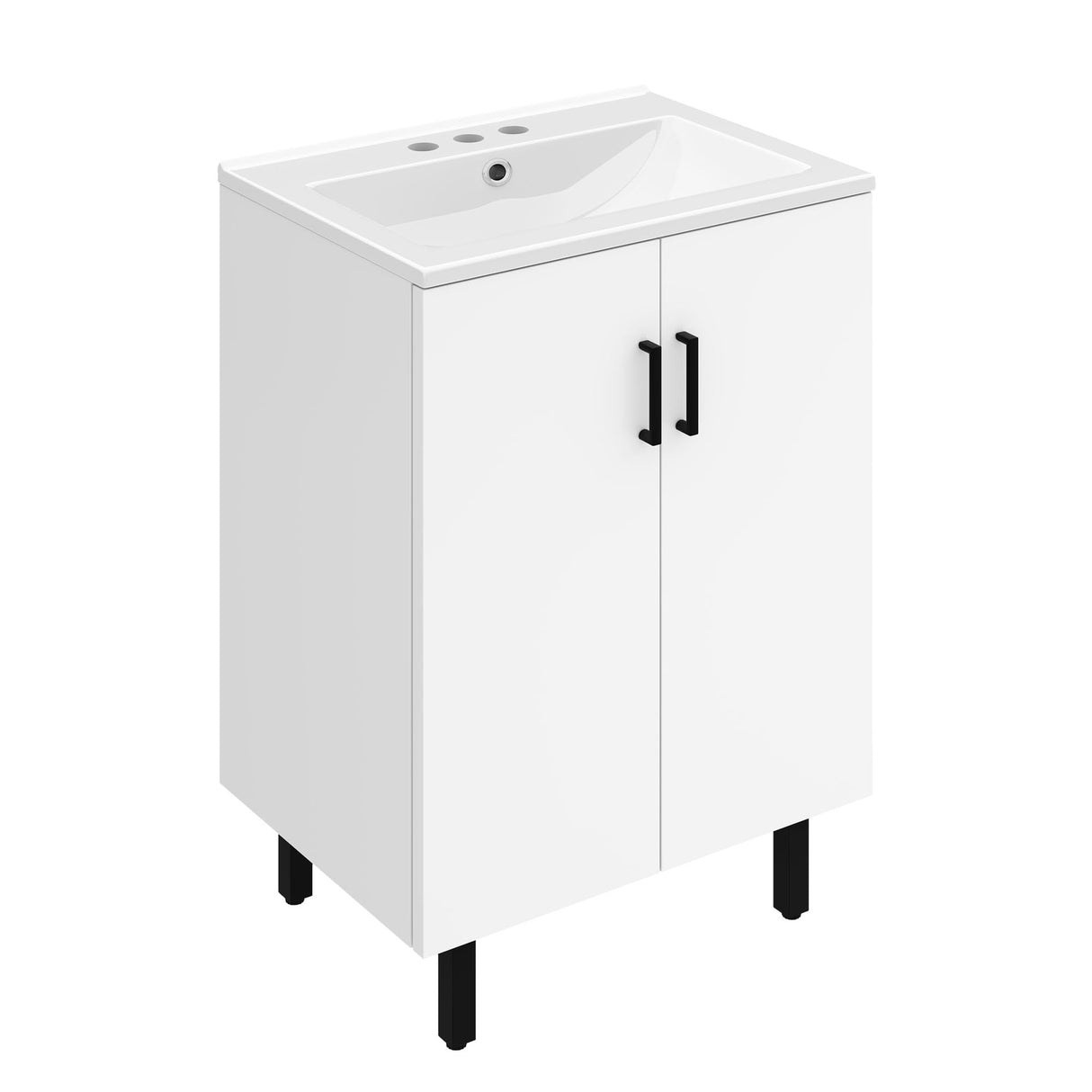 YITAHOME 24 Inch Bathroom Vanity with Ceramic Sink, Modern Freestanding Bathroom Cabinet Vanity for Small Space, Soft Closing Doors with 2 Built-in Shelves, White YITAHOME