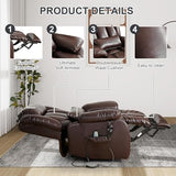 EDILLY XL Large Genuine Leather Lift Chair Recliner for Elderly, Dual Motor with Massage and Heating,with Double Lumbar Cushion and Extended Footrest,USB Port and Remote,Seat Width 26"(Brown)