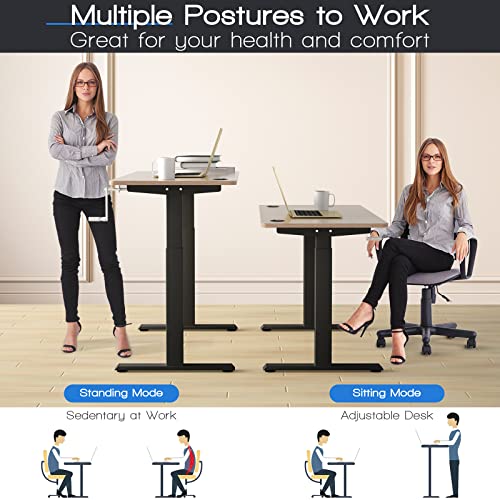 COSTWAY Crank Standing Desk Frame, Manual Hand Crank Workstation Base, Ergonomic Sit to Stand Base w/Foldable Crank Handle, Hook, Cable Management Rack (Black) COSTWAY