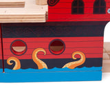Bigjigs Rail Wooden Pirate Ship Galleon - Pirate Accessories for Wooden Train Sets, Bigjigs Train Accessories, Pirate Ship Toys for Kids, Wooden Toys for 3 4 5 Year Olds Bigjigs Rail