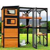 Nicedday Catio Outdoor Cat Enclosures, Large 4 Tiers Wood Cat House, Cat Enclosure Connect to Window with Weatherproof Roof, 4 Platforms, Scratching Pole & Bridge nicedday