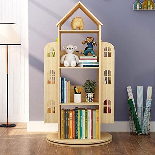 4-Tier Rotating House-Shaped Bookshelf with 360° Turntable for Home and Office WoodArtSupply