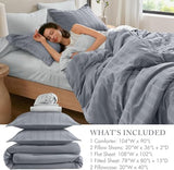 Madison Park Essentials Striped Comforter Set King, 7 Pieces Modern Minimalist Jacquard Bedding Set for All Season, Bed in A Bag with Sheet Set and Soft Brushed Reverse, Lightweight Blue/Grey Madison Park Essentials