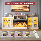 OneBlis 97" Fireplace TV Stand with 36" Electric Fireplace, Farmhouse Entertainment Center for TVs up to 100", Media Console Table with Large Storage Cabinets, for Living Room, White OneBlis