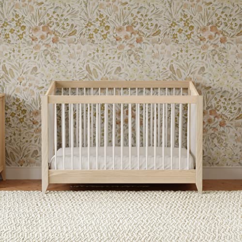 Babyletto Sprout 4-in-1 Convertible Crib with Toddler Bed Conversion Kit in Washed Natural and White, Greenguard Gold Certified babyletto
