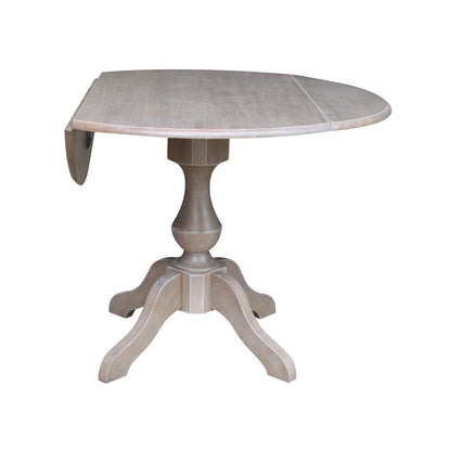 International Concepts 42" Round Dual Drop Leaf Pedestal Table-30.3" H Dining Table, Washed Gray Taupe - WoodArtSupply