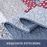 WONGS BEDDING Blue Red Quilt King Size, Bohemian Stripe Quilt Sets 3 Pieces Boho Quilted Bedspread Set Lightweight Microfiber Coverlet Bedding Set All Season (104"x90") WONGS BEDDING