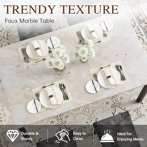 Hooseng Dining Table Set for 4, Faux Marble Small Kitchen Table Chairs Set of 4 with Luxurious Button Tufted Dinner Chairs for Kitchen and Dining (Beige) Hooseng