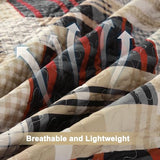 Annibedding Quilt Set Queen Size, Red-Brown Plaid Striped Bedspread Coverlet Set,Soft Microfiber Reversible Lightweight Bedding Cover for All Season(Queen,96"x90") Anibedding
