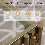 55 Inch Modern Luxury Console Table Clear Glass Sofa Table w/Gold Stainless Steel Pipe Frame, 2-Layer Narrow Table Accent Table for Living Room, Home Entayway Table Foyer Table for Entrance Hallway Henf