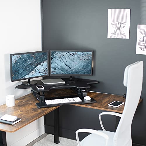 VIVO 43 inch Corner Height Adjustable Cubicle Stand Up Desk Converter, V Series, Quick Sit to Stand Tabletop Dual Monitor Riser Workstation, Black, DESK-V000VC VIVO