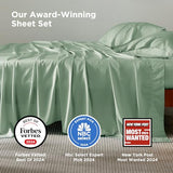 Bedsure Queen Sheet Set, Rayon Derived from Bamboo, Cooling Sheets, Breathable & Soft, Deep Pocket Up to 16 Inches, Hotel Luxury Silky Bedding for Hot Sleepers, Sage Green Bedsure
