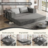 80" Folding Convertible Fold Out Sleeper Sofa Bed King Size , 5 in 1 DIY Combination Floor Couch Cozy Lounge Daybed with Curved Armrest and Throw Pillows for Living Room Apartment Chenille Fabric Eafurn