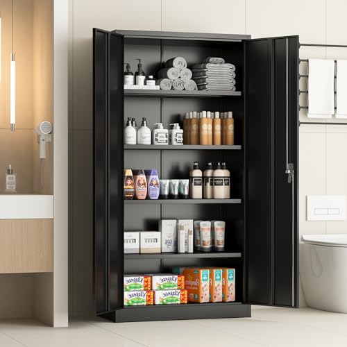 Waqiv 70''H Metal Storage Cabinet with 2 Lockable Door, Locking Garage Cabinet with 4 Adjustable Shelves, Home Office File Cabinet, Assembly Required Waqiv