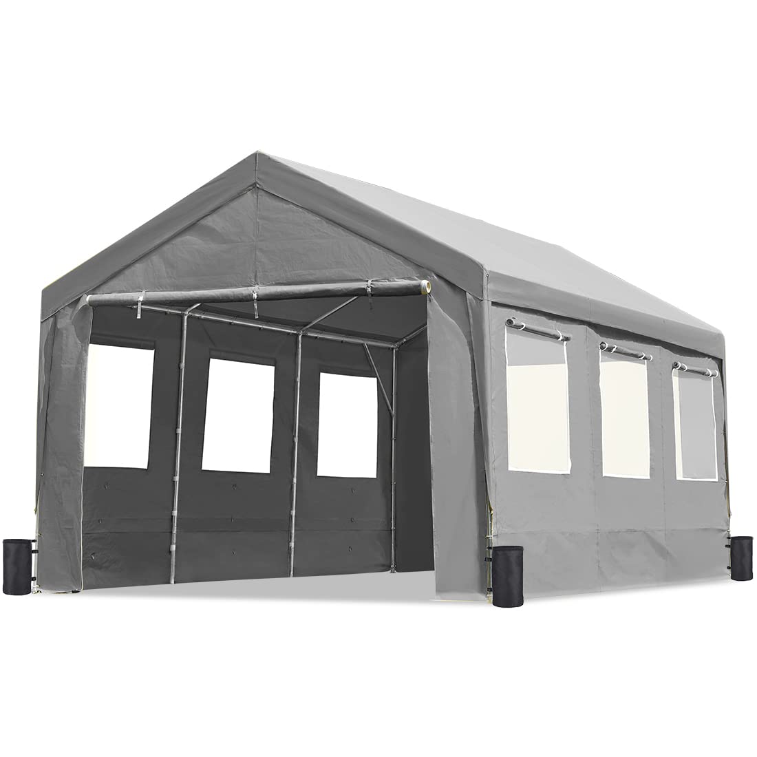 ADVANCE OUTDOOR 10x20 ft Heavy Duty Carports with 6 Roll-up Ventilated Windows & Removable Sidewalls Car Canopy Garage Boat Shelter Party Tent, Adjustable Peak Height from 9.5ft to 11ft, Gray ADVANCE OUTDOOR