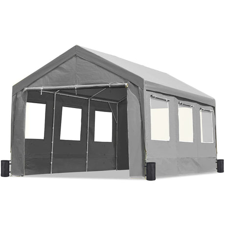 ADVANCE OUTDOOR 10x20 ft Heavy Duty Carports with 6 Roll-up Ventilated Windows & Removable Sidewalls Car Canopy Garage Boat Shelter Party Tent, Adjustable Peak Height from 9.5ft to 11ft, Gray ADVANCE OUTDOOR