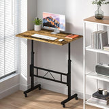 Klvied Small Standing Desk Adjustable Height, Mobile Table with Wheels, Portable Laptop Table, Standing Computer Desk for Walking Pad (Brown) Klvied
