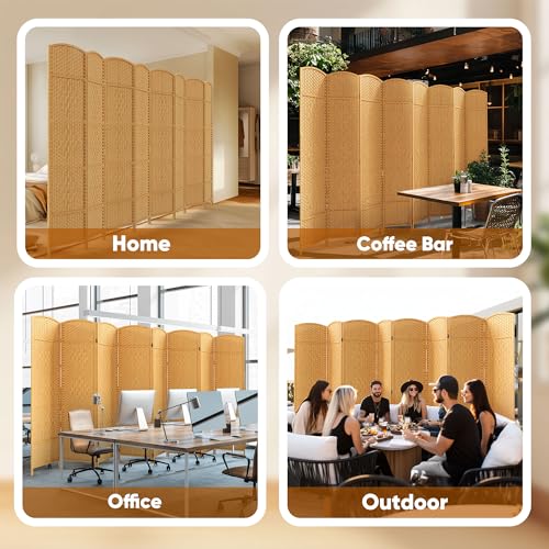 JOSTYLE Room Divider 6ft. Tall Extra Wide Privacy Screen, Folding Privacy Screens with Diamond Double-Weave Room dividers and Freestanding Room Dividers Privacy Screens(Yellow, 8-Panel) JOSTYLE