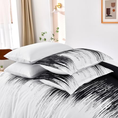 Dinjoy Ombre Black Comforter Set King Size Gradient Black White Boho Bedding Set for Teen Men Women 7 Pieces Bed in A Bag Bohemian Bed Set with Comforter, Sheets, Pillowcases & Shams Dinjoy