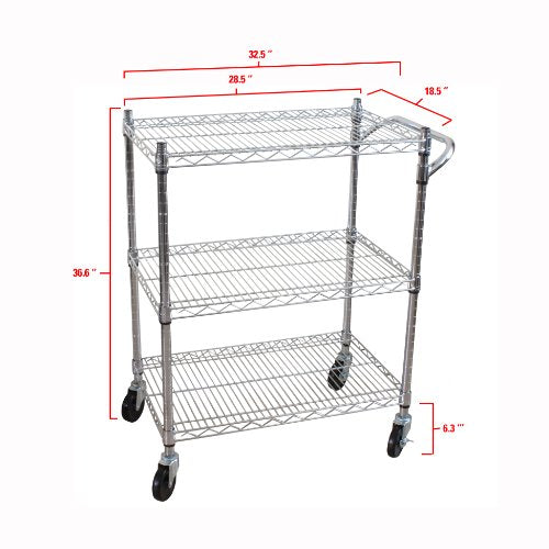 Oceanstar 3-Tier Heavy Duty All-Purpose Utility Cart, Chrome - WoodArtSupply