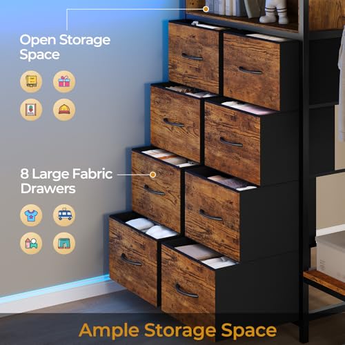 ADORNEVE Bunk Bed Twin Over Twin Size with 8 Storage Drawers, Twin Bunk Beds with Led Lights & Storage Shelves, Metal Loft Bed with 13.4" H Safety Guardrail & Ladder, for Kids & Teens, Black ADORNEVE