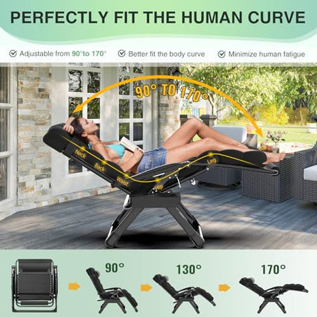 Suteck Oversized Zero Gravity Chair,33In XXL Outdoor Recliner Chair w/Removable Cushion&Headrest, Camping Lounge Chair w/Upgraded Lock&Footrest, Reclining Patio Chairs for Indoor Outdoor,500LBS Suteck