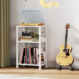 Hosfais 3 Tier Record Player Stand, Retro Vinyl Record Storage End Table Records Shelf for Living Room Bedroom (White) Hosfais