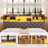 BYSAUD California King Bed Frame with LED Lights & Charging Station, Floating Bed Frame with Storage Headboard, Heavy Duty Metal Platform with Capacity of 1200 LBS, No Box Spring Needed, Grey BYSAUD