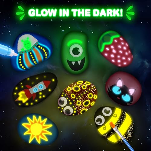 Kids Arts and Crafts Rock Painting Kit - Glow in The Dark - Arts & Crafts Birthday Christmas Gift for Girls Ages 8-12 - Craft Kits for Kids Ages 4-8 - Creative Art Kid Toy for 7 8 9 10 Year O - WoodArtSupply