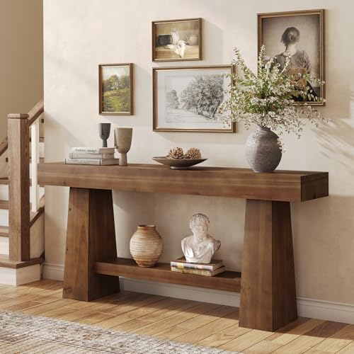 TRIBEWOOD Solid Wood Console Table, 63-Inch EntrywayTable with Storage, Long Wooden Sofa Table Behind Couch for Entryway, Hallway, Foyer, Living Room TRIBEWOOD