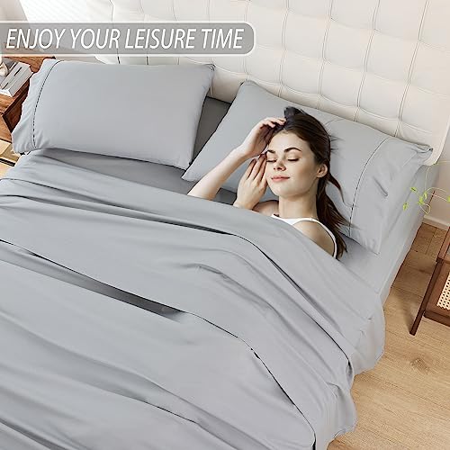 Whitney Home Textile Twin Sheet Set - 3 Piece Bed Sheets for Twin Size Bed, Extra Soft Breathable, Deep Pocket Hotel Luxury Cooling Sheets, Wrinkle Free Oeko-Tex, Grey Whitney Home Textile