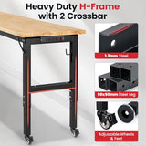 ENJOYWOOD Workbench with Wheels 60 Inch Rubberwood Tabletop Garage Workbench Adjustable Height Work Bench with Pegboard, Power Outlets for Woodworking, Home, Office, Workshop ENJOYWOOD