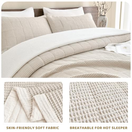 Sanracie Cotton Oversized King Bedspread(120"x120"),Wheat Waffle Weave Quilt Set 3Pcs Soft Lightweight Farmhouse Oversized King Quilt Bedding Set,Luxury Bedding Coverlet for All Seasons Sanracie