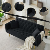 Anwick 72" Modern Velvet Sofa Bed Futon,Convertible Folding Sleeper Bed Couches with 3 Adjustable Backrests,Tufted Recliner Loveseat with Golden Chrome Legs for Small Living Room Office (Black) Anwick