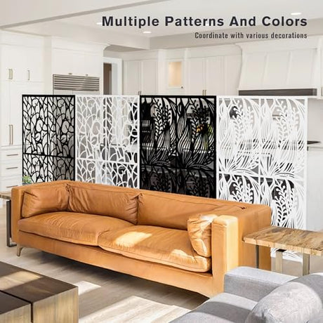 Fulocseny Metal Privacy Screens 72" H Outdoor and Indoor Leaf Pattern Room Divider Privacy Screens Panels for Living Room Balcony Patio Garden (Black Fulocseny
